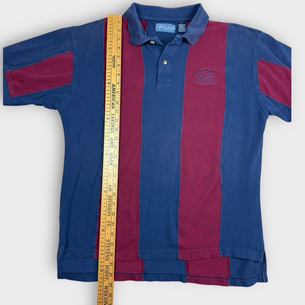 Vintage Pine Island‎ Genuine Chevrolet Polo Shirt Mens Large Blue Red Striped L - Picture 5 of 7